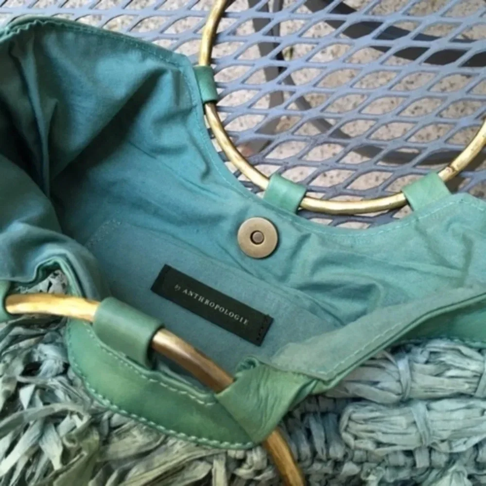 Anthropologie Raffia  Green Tote